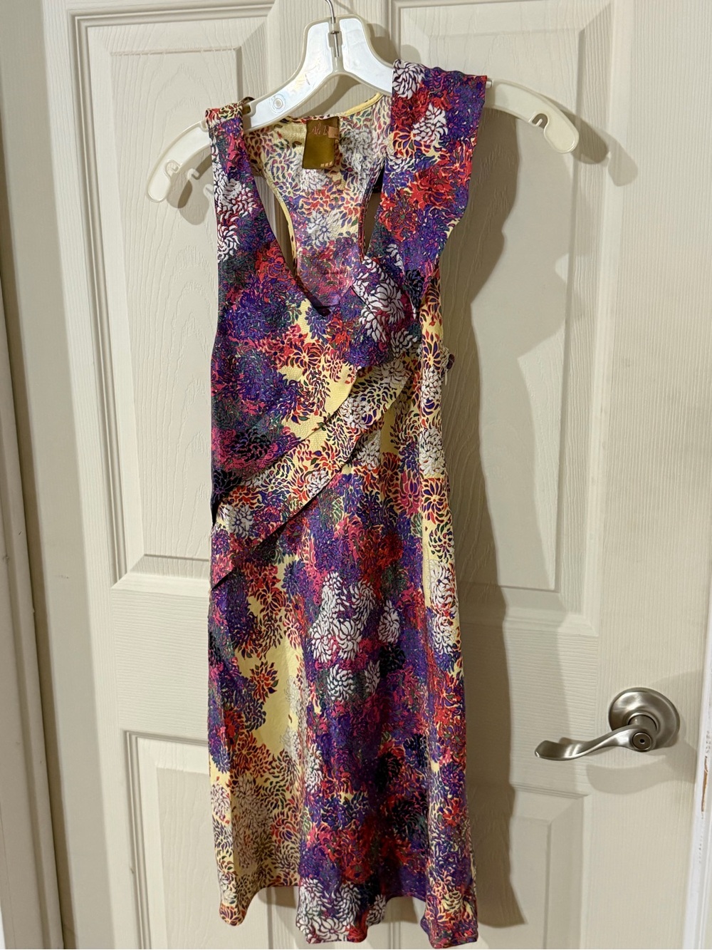 Ali Ro Silk multi Floral Asymmetric Racerback sheath slip dress 0